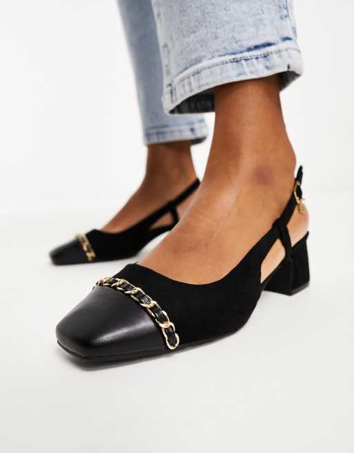 Zapatos de salón negros con tira talonera y tacón de bloque de River Island