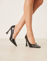 SEQWL Wide Fit Hamilton court shoes in patent black