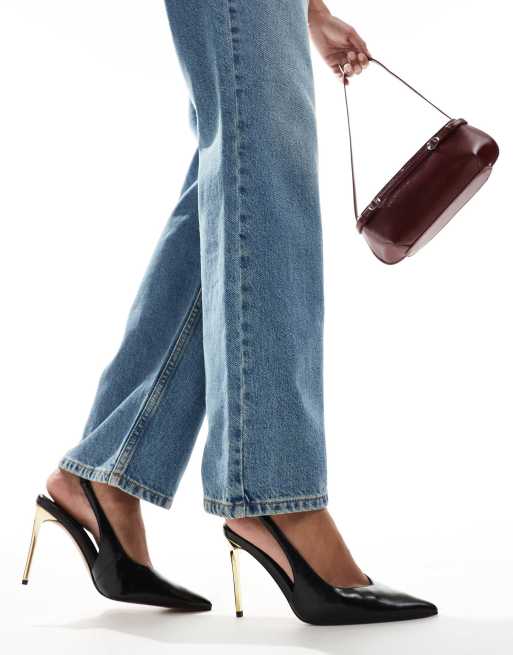 Zapatos de salón negros destalonados de tacón alto con puntera fina Panther de ASOS DESIGN Wide Fit