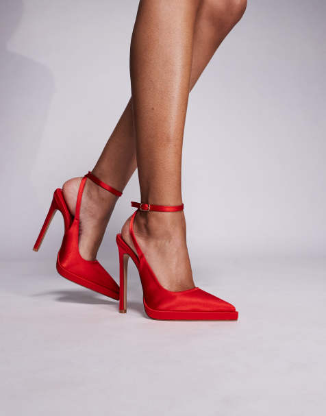 Zapatos de salón rojos de tacón con plataforma de satén Landen de Simmi London Wide Fit - view 1