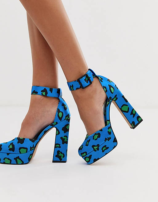 Zapatos de tacón alto con con de leopardo azul intenso Presta de ASOS DESIGN | ASOS