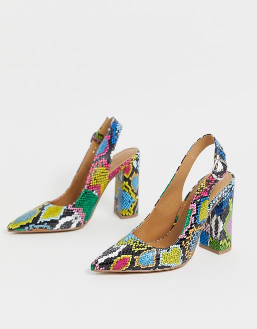 Zapatos de tacón cuadrado alto y tira trasera con estampado de multicolor Penley de ASOS DESIGN | ASOS