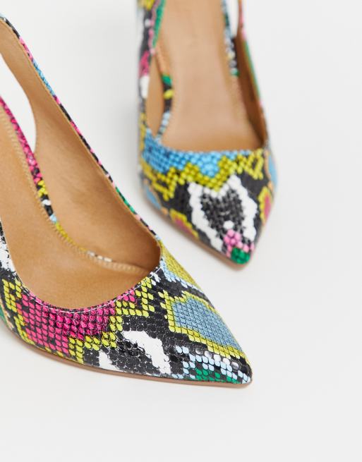 Zapatos de tacón cuadrado alto y tira trasera con estampado de multicolor Penley de ASOS DESIGN | ASOS