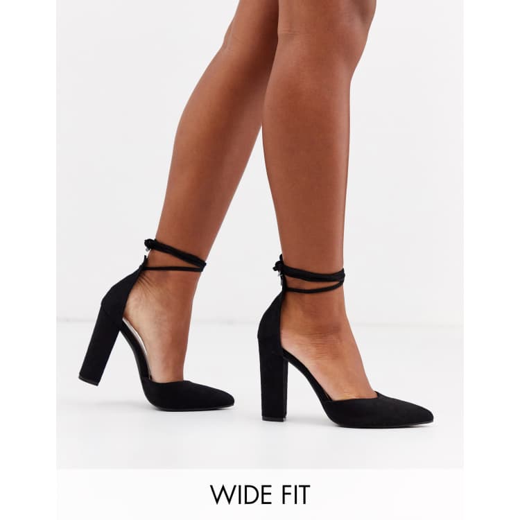 estrés para ver Labor Zapatos de tacón cuadrado con pulsera al tobillo en negro de Glamorous Wide  Fit | ASOS