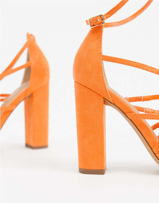 Zapatos de tacón cuadrado en naranja cierre de tiras Pick Me Up ASOS DESIGN |