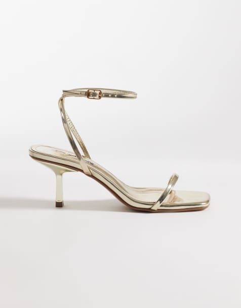 Zapatos dorados minimalistas de tacón medio Natalya de Public Desire Wide Fit - view 1