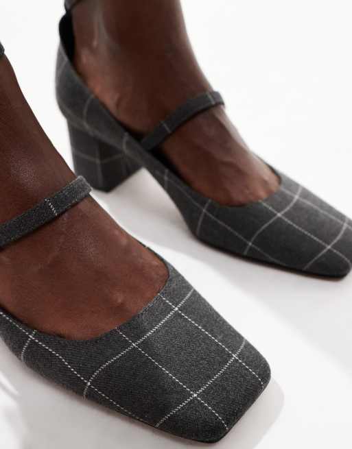 Zapatos grises a cuadros estilo merceditas de tacón medio de bloque Sheldon de ASOS DESIGN, 2 de 4