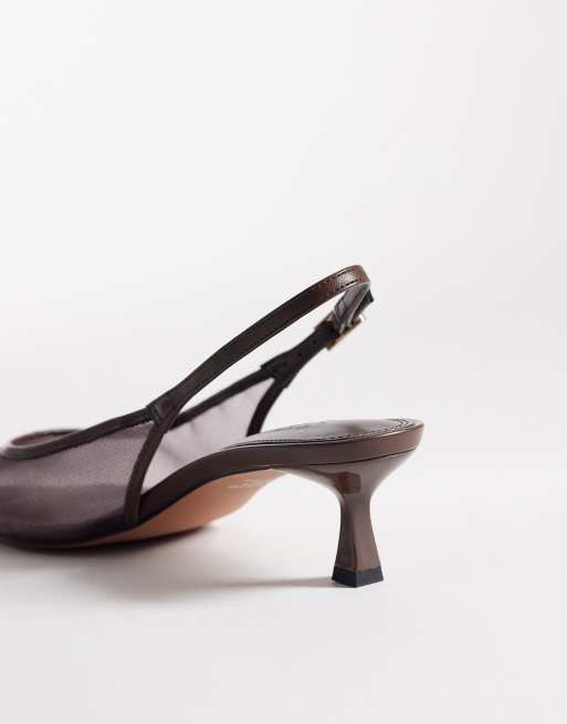 Zapatos marrón chocolate destalonados de tacón bajo de malla Skip de ASOS DESIGN, 3 de 4