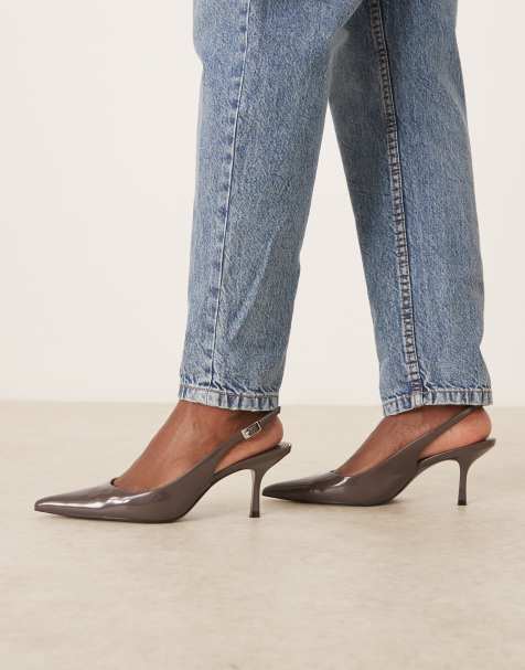 Zapatos marrón grisáceo destalonados clásicos de tacón con puntera fina de Mango - view 1