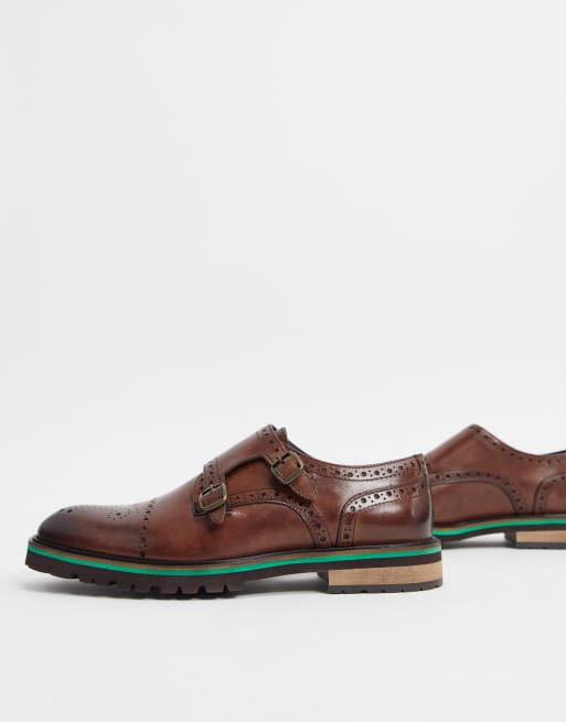 Zapatos Monk de corte ancho en cuero marrón hanson de Silver Street, 2 de 4