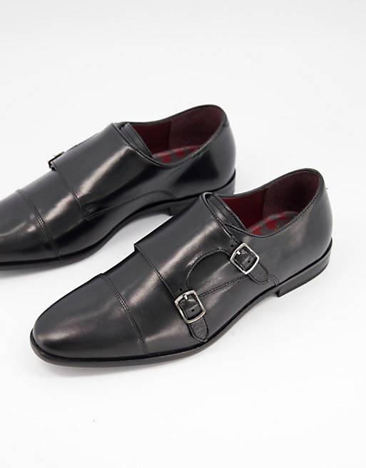 Zapatos Monk de cuero negro Alfie de WALK London