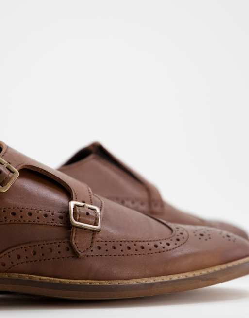 Zapatos Monk marrones con detalles tipo zapato Oxford de cuero de ASOS DESIGN, 3 de 4
