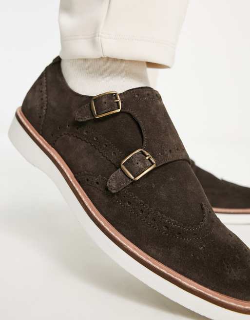 Zapatos Monk marrones tipo Oxford con suela blanca tipo cuña de ante de ASOS DESIGN, 3 de 4