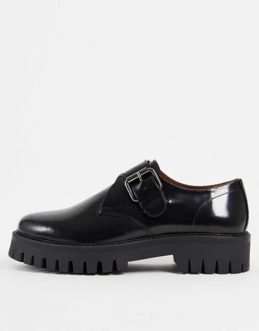 Zapatos Monk negros con hebilla de cuero Trixie de Asra