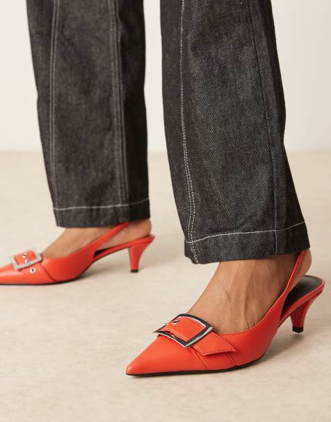 Zapatos naranjas de tacón bajo con detalle de hebilla Stellar de ASOS DESIGN - view 1