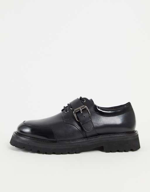 Zapatos negros con correa y cordones de cuero Trap de Asra 