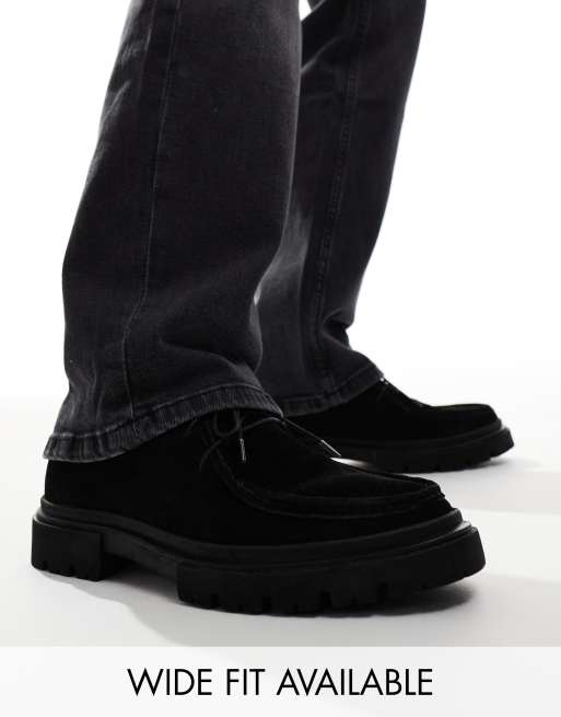 Zapatos negros de ante con cordones, detalles de ribetes pespunteados y suela de goma de ASOS DESIGN