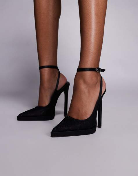 Zapatos negros de tacón con diseño anudado a la pierna de encaje Landen de SIMMI London Wide Fit - view 1