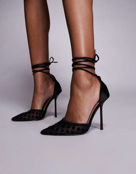 Zapatos negros de tacón con estampado de lunares de malla Mandisa de Simmi London - view 1