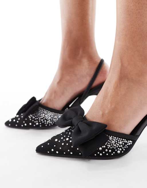 Zapatos negros de tacón con pedrería y detalle de lazo Salado de SEQWL, 3 de 4
