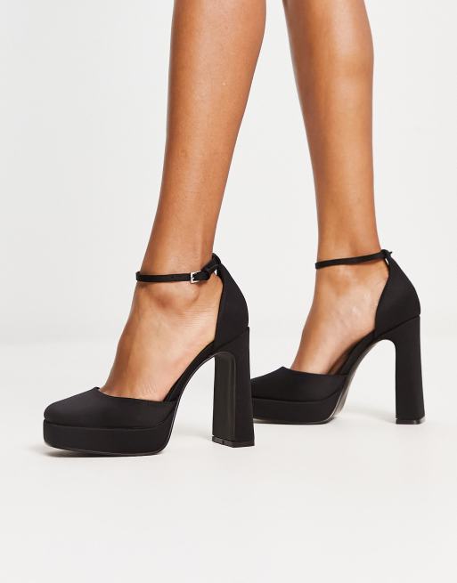 Zapatos negros de tac n con plataforma de sat n de Pimkie ASOS