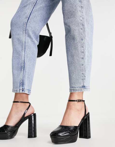 Zapatos negros de tacón efecto piel de cocodrilo de poliuretano Grande de Miss Selfridge - view 1