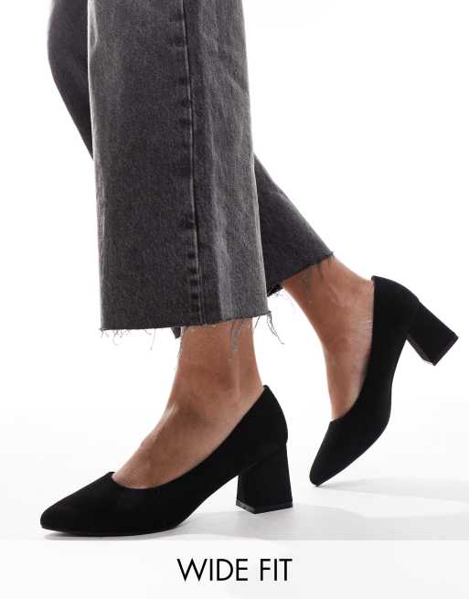 Zapatos negros de tacón en bloque con puntera fina de SEQWL Wide Fit