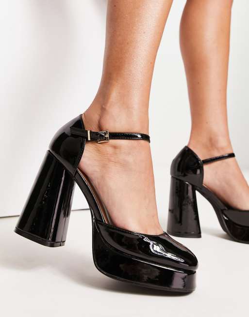 Zapatos negros tacón estilo merceditas con plataforma de charol de New Look | ASOS