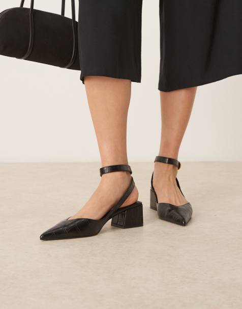 Zapatos negros efecto piel de cocodrilo de tacón grueso de altura media Sienna de ASOS DESIGN - view 1