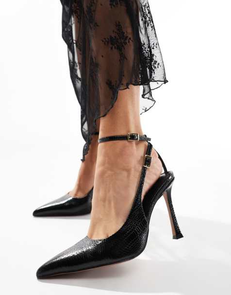 Zapatos negros efecto piel de serpiente destalonados de tacón alto Playful de ASOS DESIGN - view 1