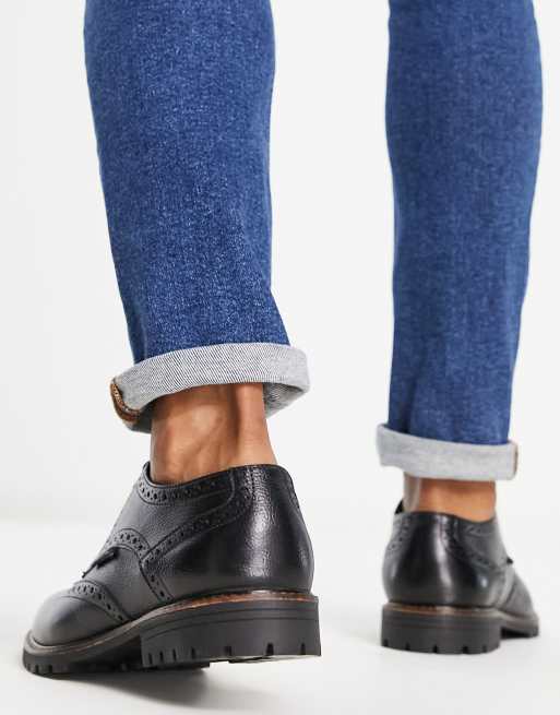 Zapatos Oxford color grano negro de cuero de Ben Sherman Wide Fit