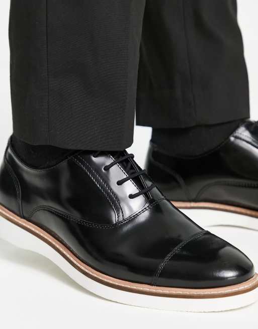 flotador Biblioteca troncal Rebobinar Zapatos Oxford negros con cordones y suela blanca en contraste de cuero  pulido de ASOS DESIGN | ASOS