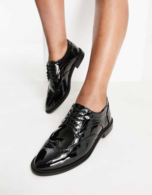 Zapatos planos con cordones en negro More de ASOS DESIGN Wide Fit