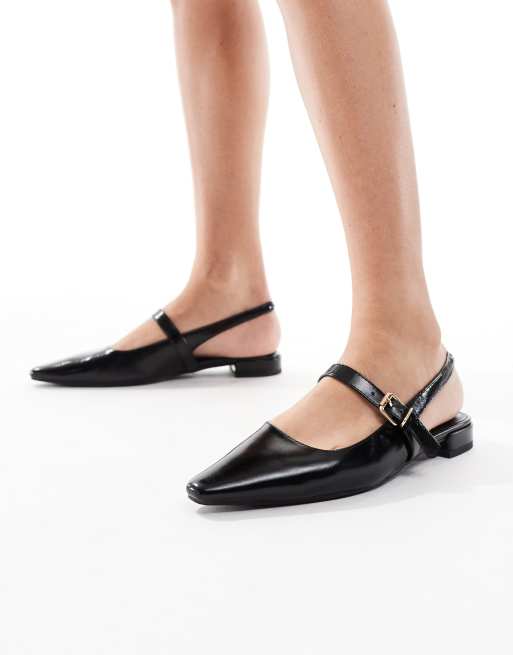Zapatos planos negros destalonados con puntera fina Luna de London Rebel