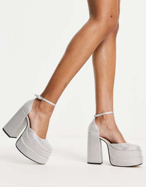 brandy domesticar guardarropa Zapatos plateados con plataforma apilada de pedrería Charlize de Steve  Madden | ASOS