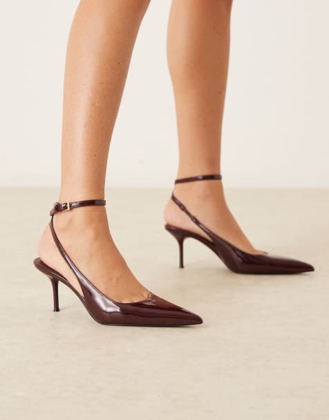 Zapatos rojo cereza destalonados de tacón con puntera fina y tira tobillera de cuero sintético de Mango - view 1