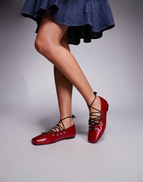 Zapatos rojo guinda con cordones de Public Desire Wide Fit - view 1