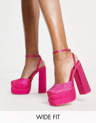 Zapatos rosas con plataforma doble y pedrería Moonchild de Public Desire Wide Fit 
