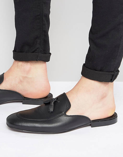 Zapatos slippers de vestir tipo chinela de cuero negro de ASOS