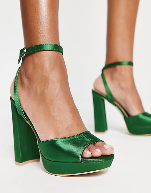 con tiempo fluido Descubrir Zapatos verde esmeralda de tacón con plataforma Vanyaa de Be Mine Wide Fit  | ASOS