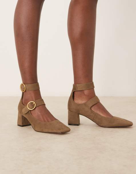 Zapatos verde oliva de tacón medio grueso de antelina con dos tiras con hebillas Sasha de ASOS DESIGN - view 1