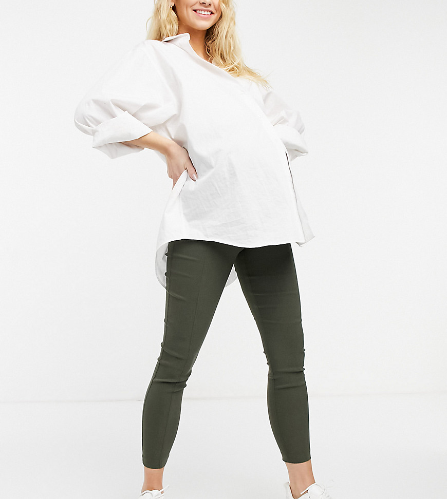 фото Зауженные брюки цвета хаки с высокой посадкой над животиком asos design maternity-зеленый цвет asos maternity
