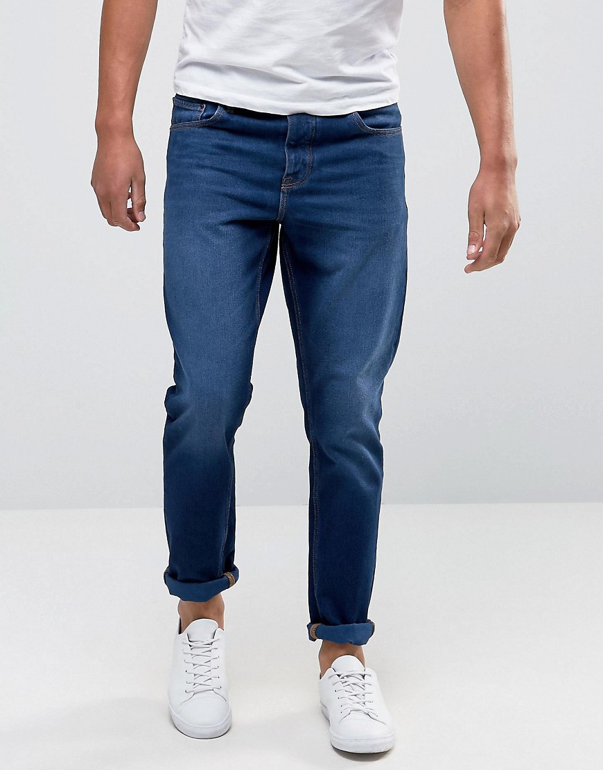фото Зауженные темно-отбеленные джинсы asos-синий asos design