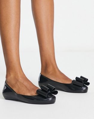 Zaxy bow detail flat shoes in black