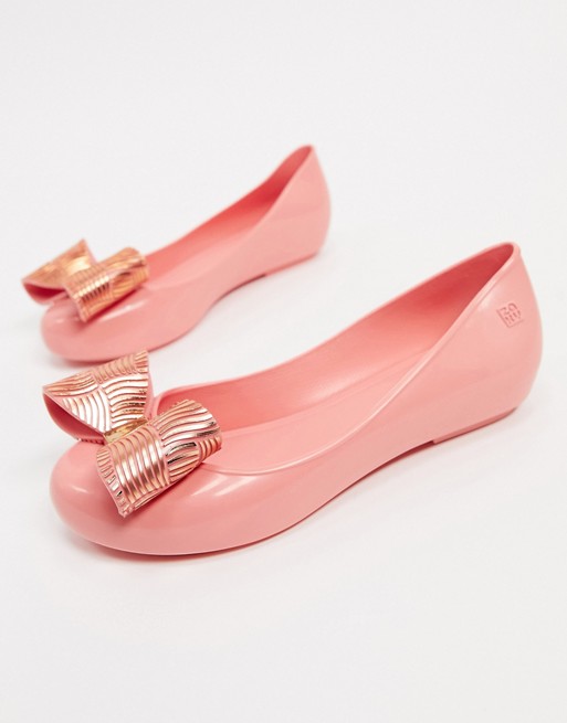 Zaxy bow flat shoes in coral chrome