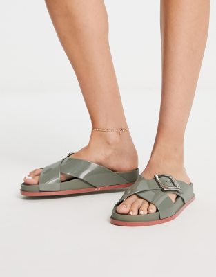 Zaxy Zaxy choice buckle sliders in sage-Green