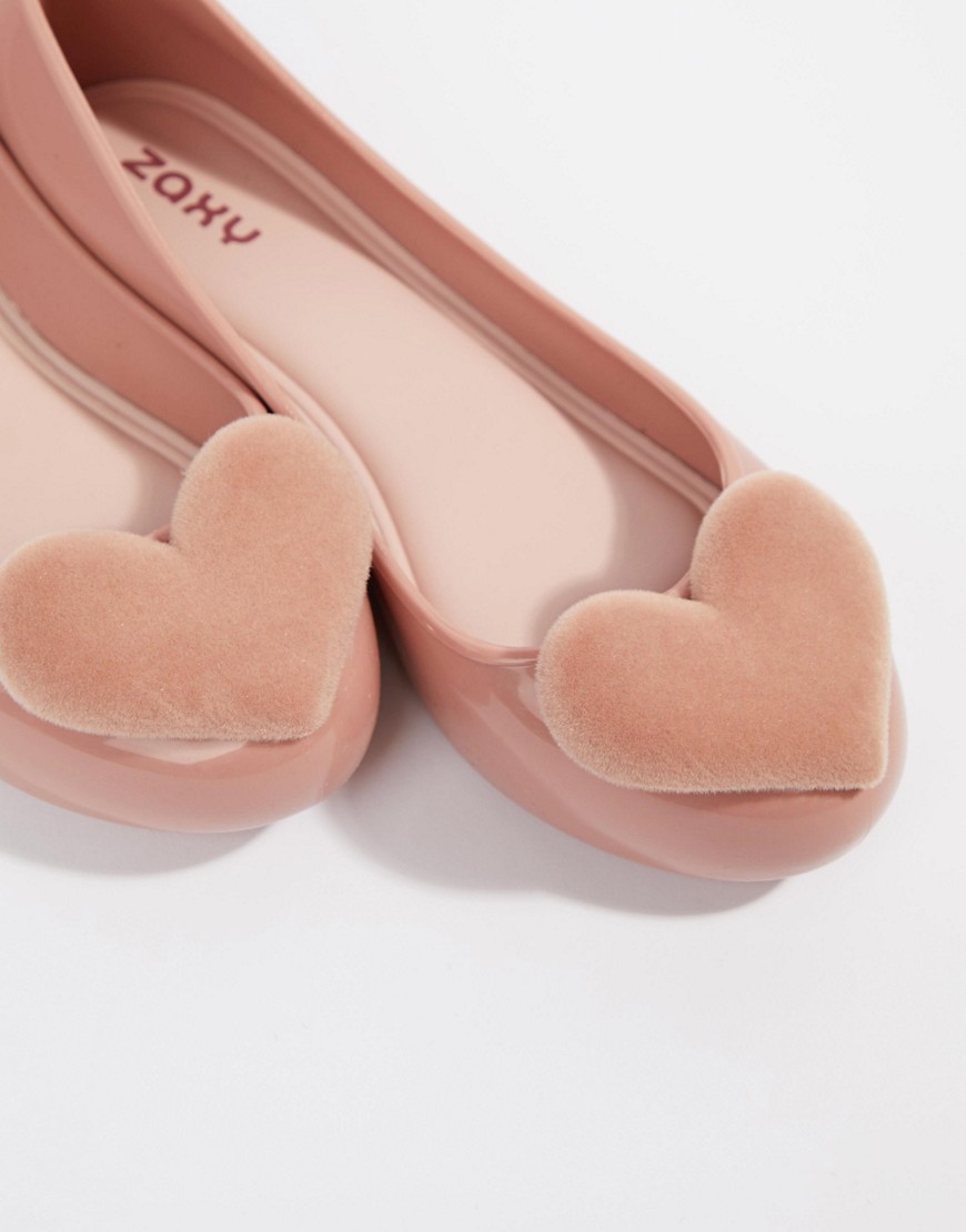 Zaxy flock heart flat shoes-Pink