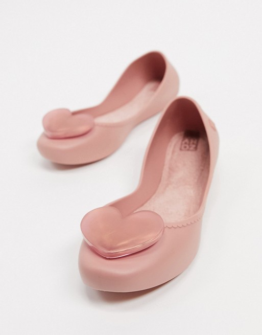 Zaxy heart orb flat shoes in blush