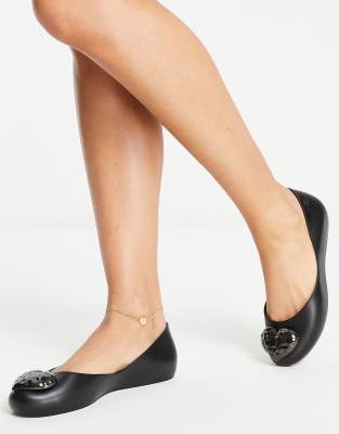 Zaxy new start heart flat shoes in black