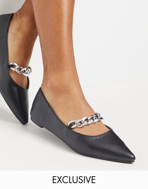 Z_Code_Z Exclusive Aisa vegan flat shoes with chunky chain in black
